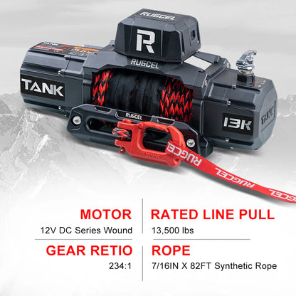 RUGCEL TANK WINCH 13,500LB Dual Color Rope