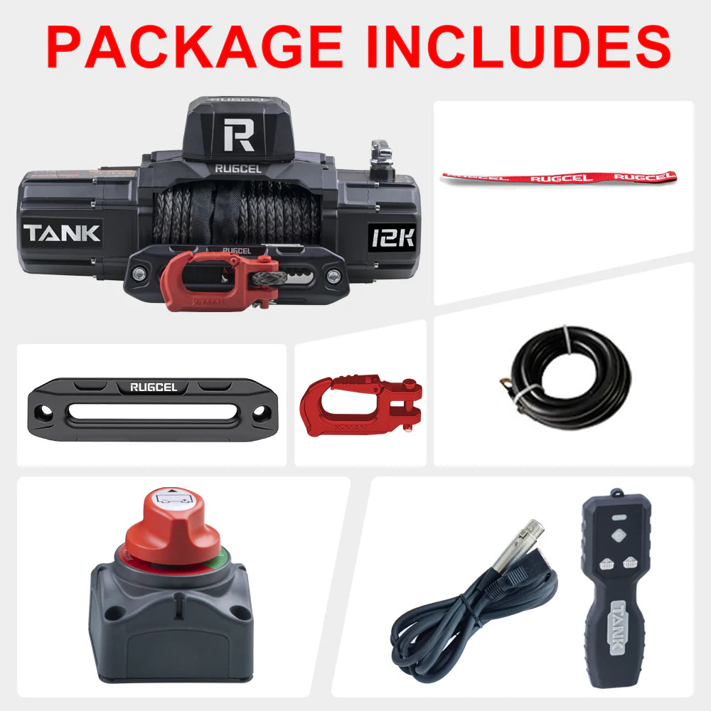 RUGCEL TANK WINCH 12000LB Black Rope