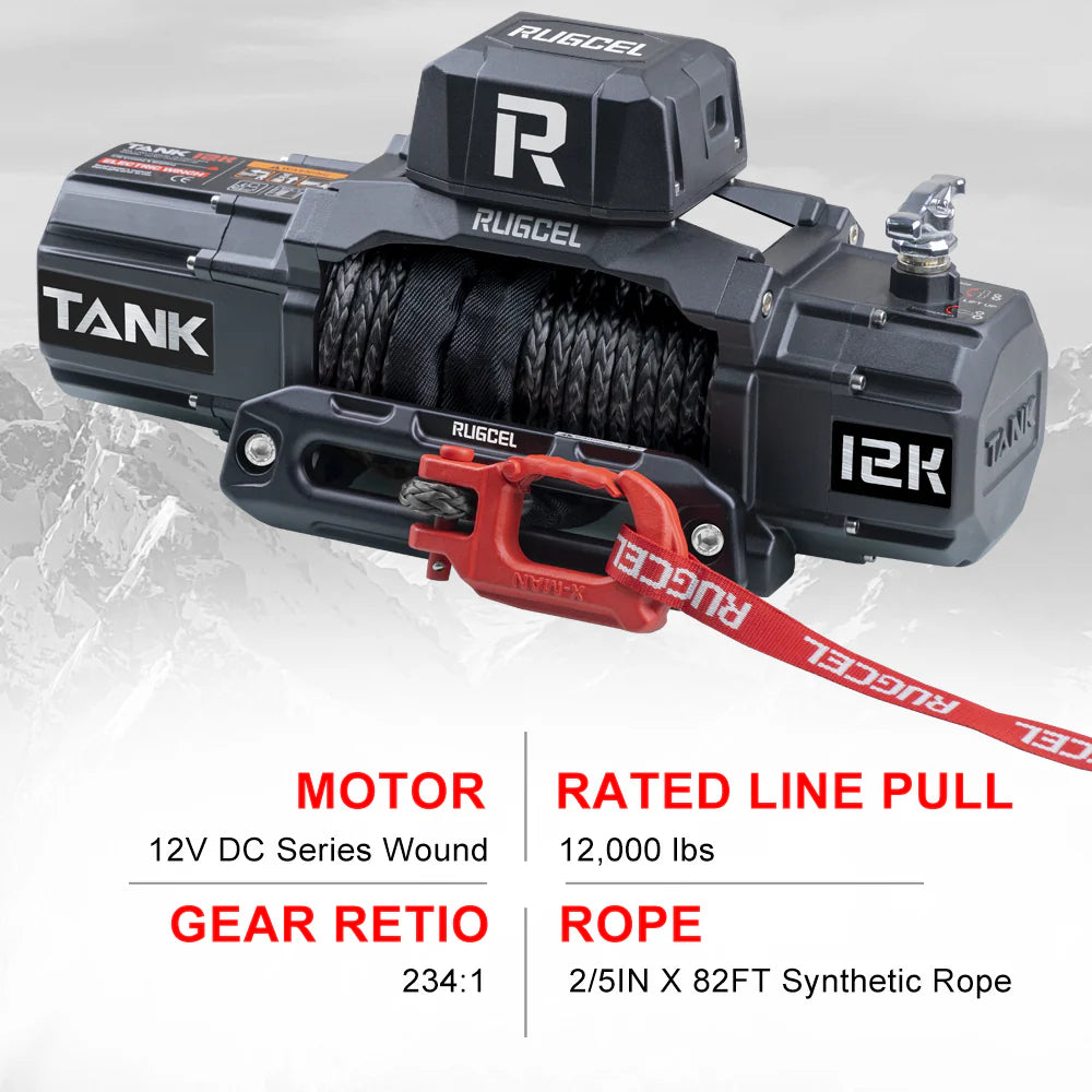 RUGCEL TANK WINCH 12000LB Black Rope