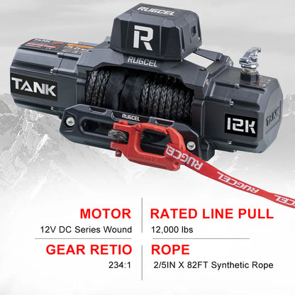 RUGCEL TANK WINCH 12000LB Black Rope